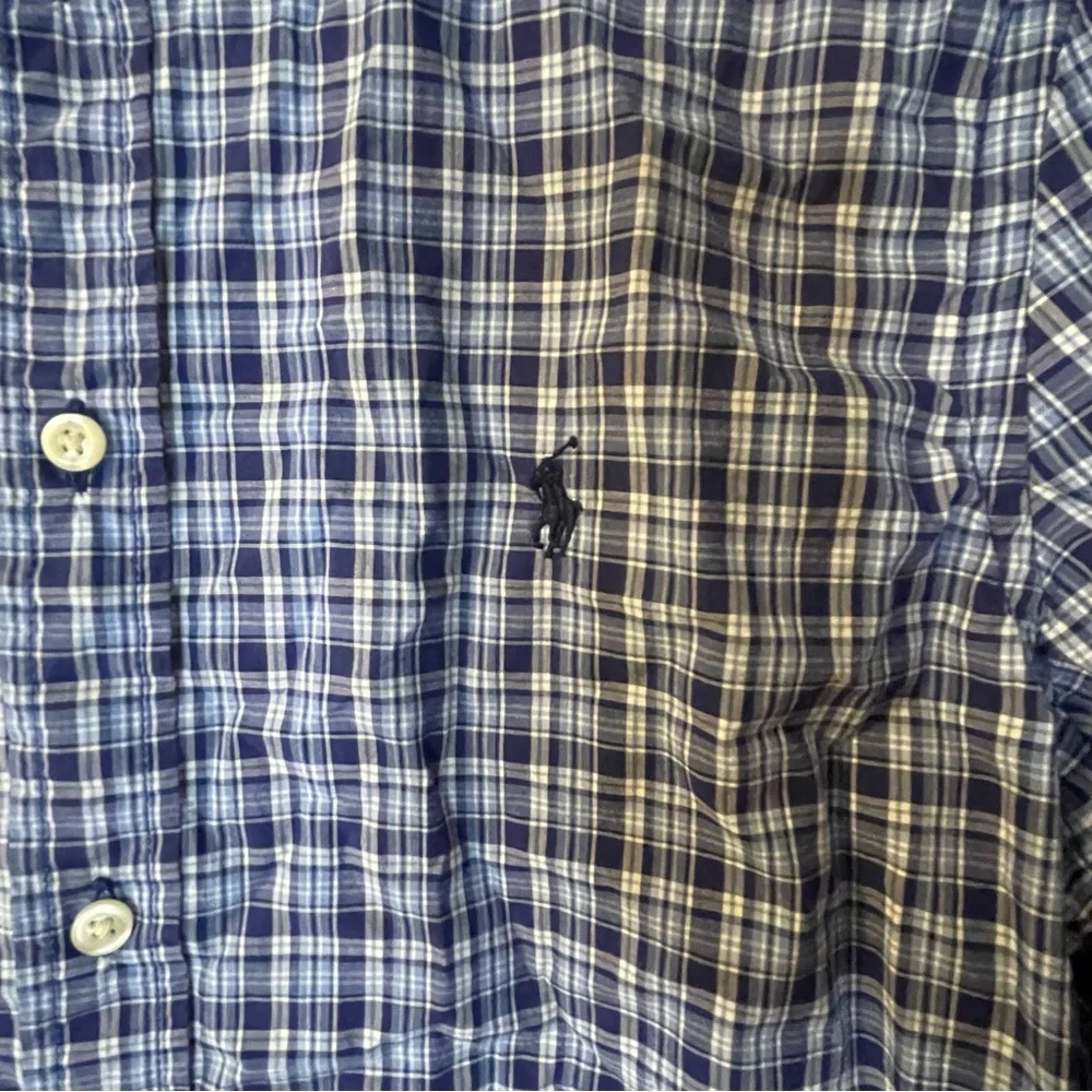 Ralph Lauren blue white plaid long sleeve button front shirt size XL Youth 18/20